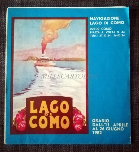 NAVIGAZIONE LAGO DI COMO - Pieghevole con Orari, Foto e Illustrazioni 1982 - Afbeelding 1 van 3