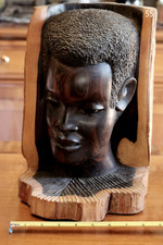Große afrikanische Skulptur eines Mannes Kopf geschnitzt in massives Ebenholz 14" x 8"