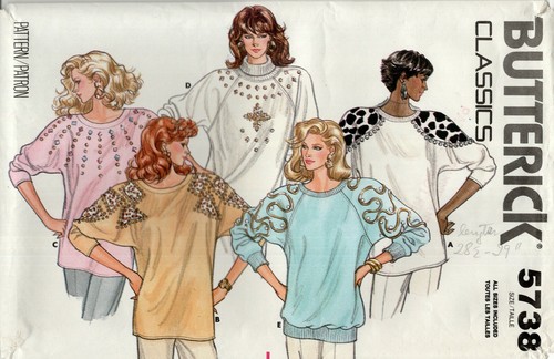 Butterick 5738 Pullover Top w Shoulder Pads, Bedazzled Shoulders Sz 8-22 UNCUT - Bild 1 von 5