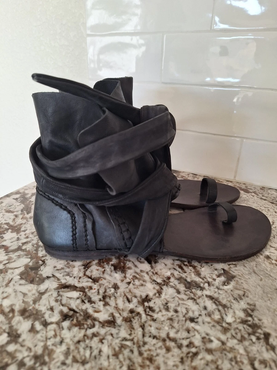 Free People Delaney Boot Sandal Bootie Ankle Tie 40 US 10 Black