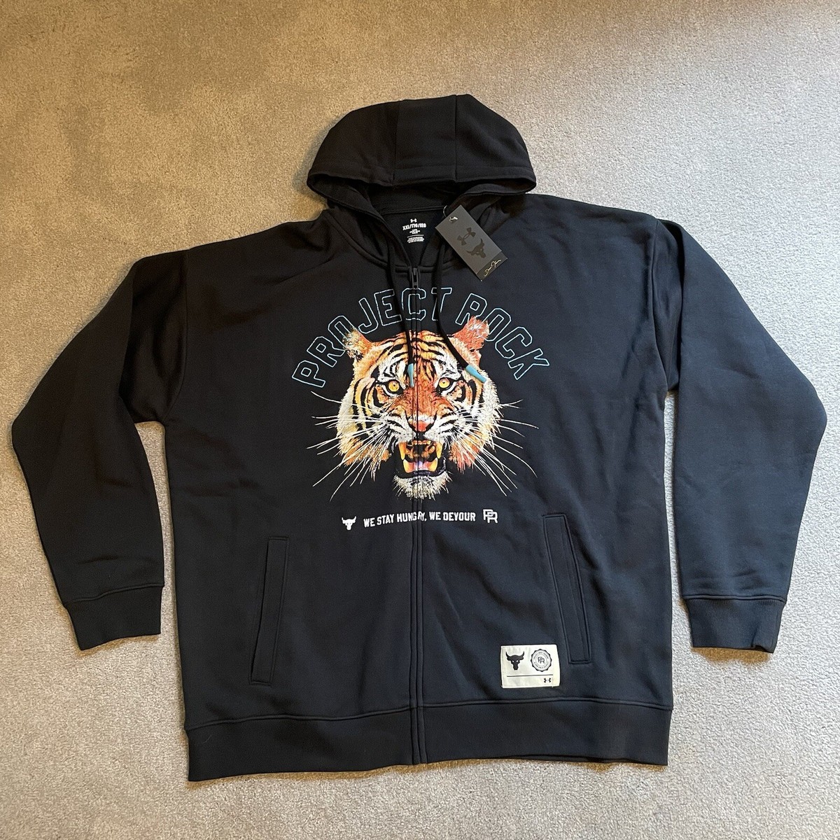 Under Armour Project Rock Hoodie Adult XXL 2XL Black Tiger Full Zip Loose New eBay