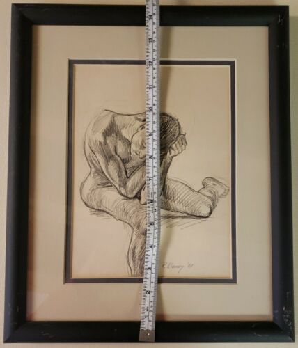 Disegno a matita originale vintage firmato incorniciato - Foto 6 di 7