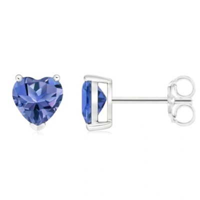 Sterling Silver Cubic Zirconia Tanzanite Heart Cut 4.00CT Women's Earrings