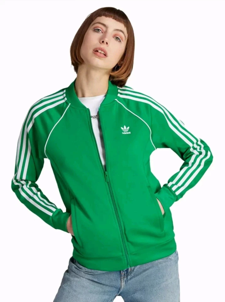 ADIDAS WOMEN GREEN ADICOLOR CLASSICS SST TRACKSUIT + CROPPED TREFOIL HOODIE SZ L - Image 2 of 4