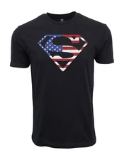 SUPERMAN ORIGINAL FLAG LOGO  T SHIRT BLACK TEE OFFICIAL ITEM