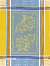 French Provencal Jacquard Woven Dish/Tea towel Blue Sunflowers Made in France