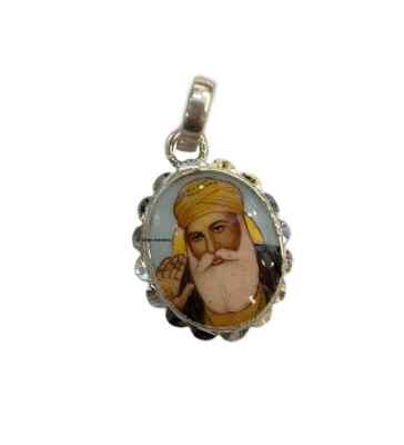 Sterling Silver Hand Painted Meenakari Guru nanak dev ji Pendent (Without chain)