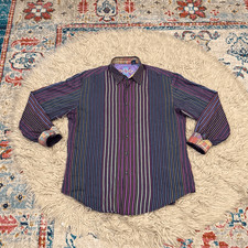 Robert Graham Button Down flip cuff Shirt - purple stripes XL