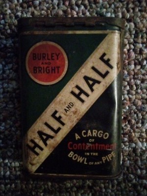 VINTAGE BURLEY AND BRIGHT HALF AND HALF TOBACCO TIN CARGO OF CONTENTMENT PIPE