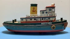 Vintage Japan “NEPTUNE” Tin Litho Battery-Op Tugboat with Free Ship