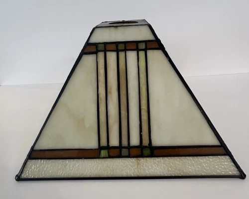 Vintage Tiffany Style Mission Stained Slag Glass Lamp Shade Square Pyramid
