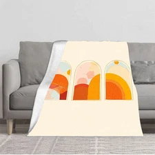 Stylish Sunset Arched Window Design Flannel Blanket - Soft Cozy Durable for Sofa