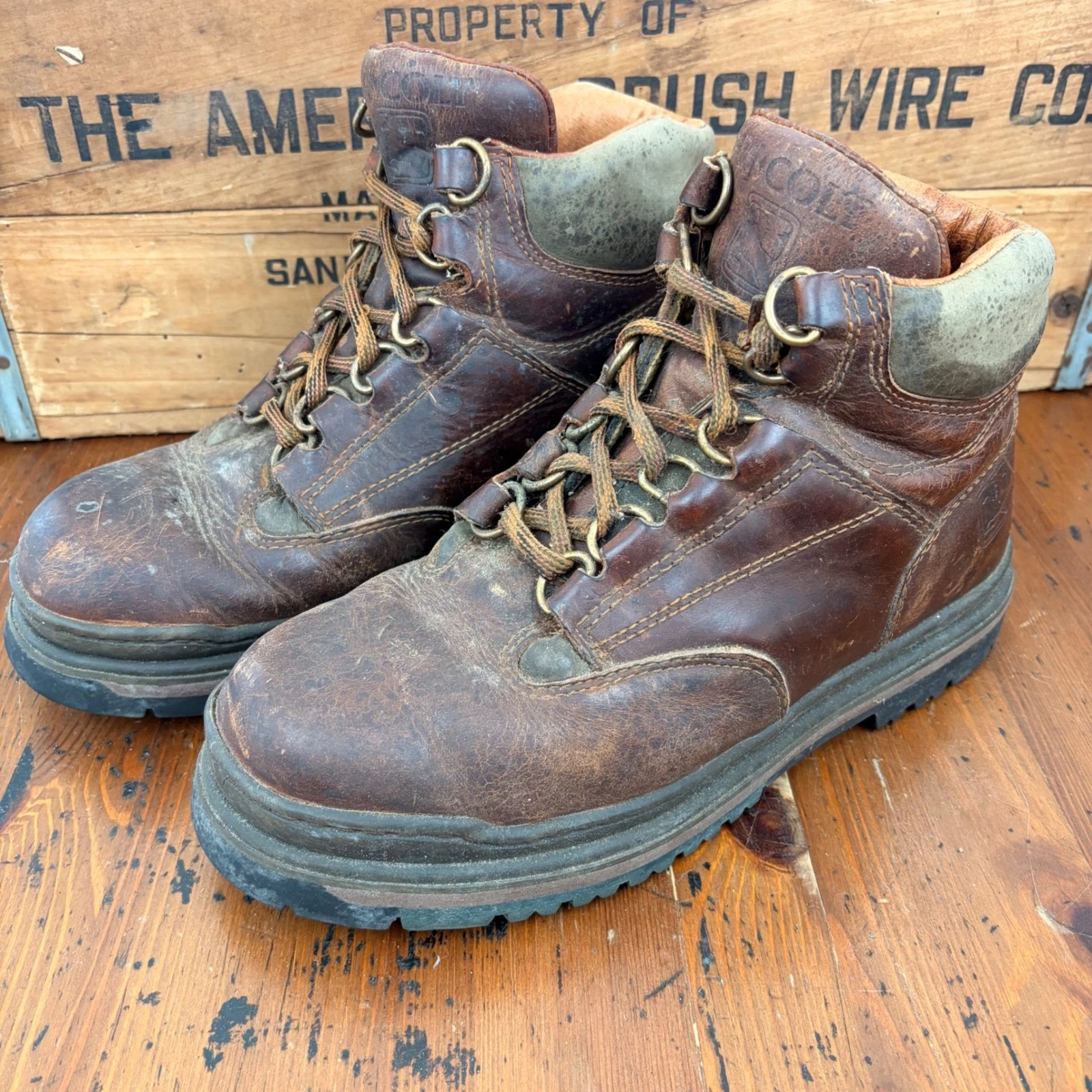 RJ Colt Boundary Mens 9.5 M Brown Leather Hiking Work Boots Hunting Outdoors