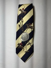 Vtg Polo Ralph Lauren Silk TieBlue Yellow Stripe Polo Player Equestrian Handmade