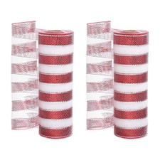 2 Pcs Decorative Mesh Ribbon, 10" x 10 Yard Mesh Ribbon Roll, Laser Red White