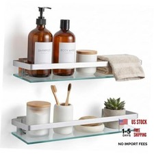 Ripeng 2 Pieces Bathroom Glass Floating Glass Corner Shelf Aluminum Tempered