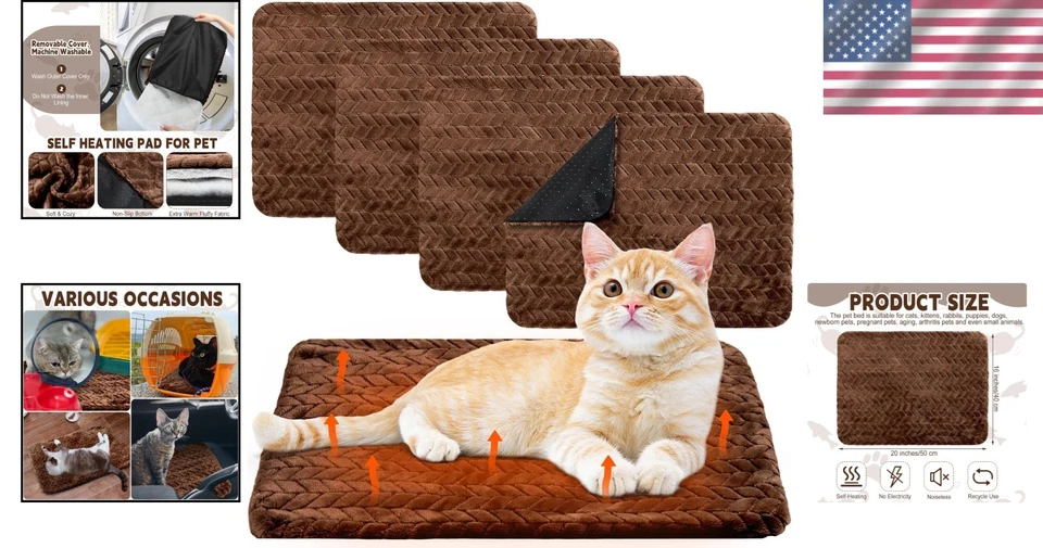 Self Heating Pet Mat 16x20 Inch Non Slip Washable Dog Cat Bed Indoor Outdoor - Image 2 of 4