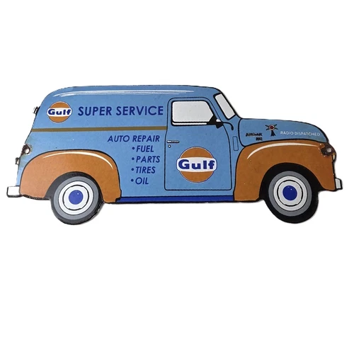 Vintage Gulf Gasoline Sign - Gas Motor Oil Service Truck Pump Porcelain Sign