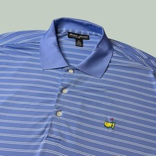 Augusta National Polo Shirt Mens L Blue Striped Golf Masters Bamboo Charcoal