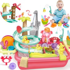 Electric Faucet Manual Pump 2 in 1 Play Sink with Running Water, Duck Slide W...