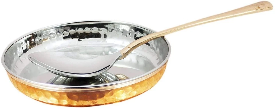 Vajilla Acero Inoxidable Cobre Juego de Cena Tradicional de Plato Thali, Cuenco... Foto 4 de 4