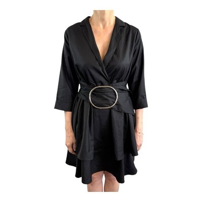 Lost Ink Size 14 (L 10 US) Dark Grey Pin Stripe Fit & Flare Dress Designer NWT