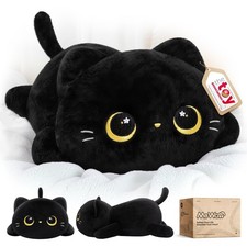 Cute Black Cat Plush Pillow, Kawaii Plushies Black Cat Stuffed Animals, Squis...