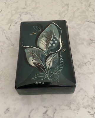 MCM Sascha Brastoff Dark Green Leaves Handpainted Cigarette Box CA Pottery