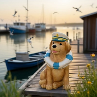 G*i様 U.S. MARINE 犬の陶器置物 Nautical Captain Dog Outdoor Statue Coastal Garden Decor Seaside