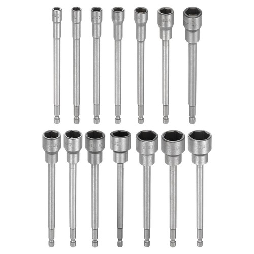 14pcs Nut Driver Drill Bit 6-19mm Socket 1/4" Hex Shank 6" Long ...