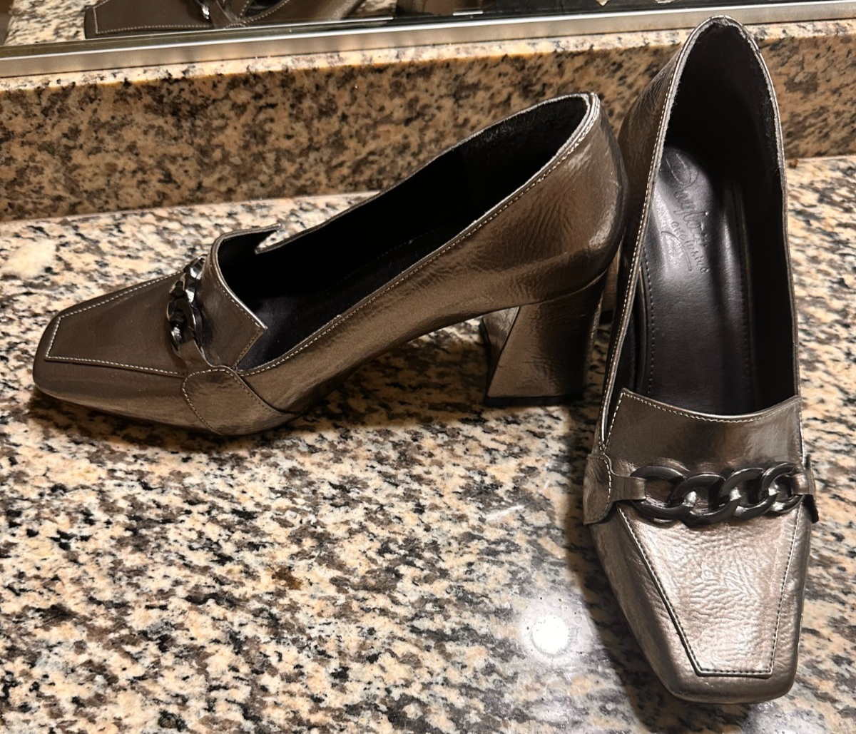 Stylish Metallic Block Heel Loafers