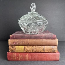 VTG Anchor Hocking Star Of David Cut Pressed Glass Candy Dish With Lid Vintage