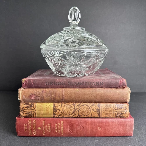 VTG Anchor Hocking Star Of David Cut Pressed Glass Candy Dish With Lid Vintage