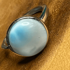 Larimar S925 sterling silver adjustable ring 10mm natural stone crystal NEW