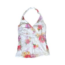 Vintage Y2K White Lace Floral Print Halter Top Fairy Festival Boho