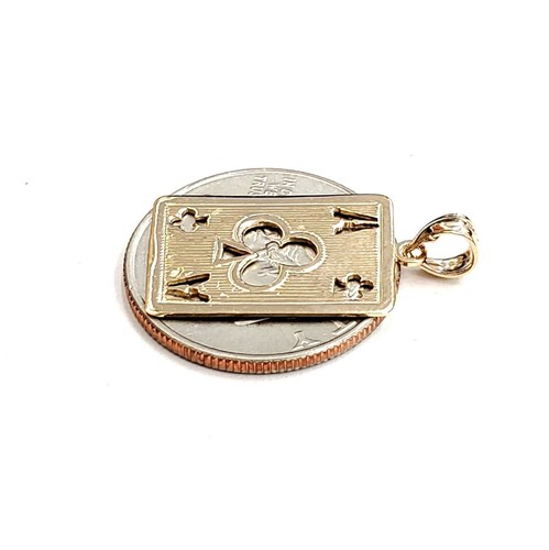 New 14k yellow Gold Ace of club Pendant play card gambling gift fine jewelry 2g - Picture 9 of 12