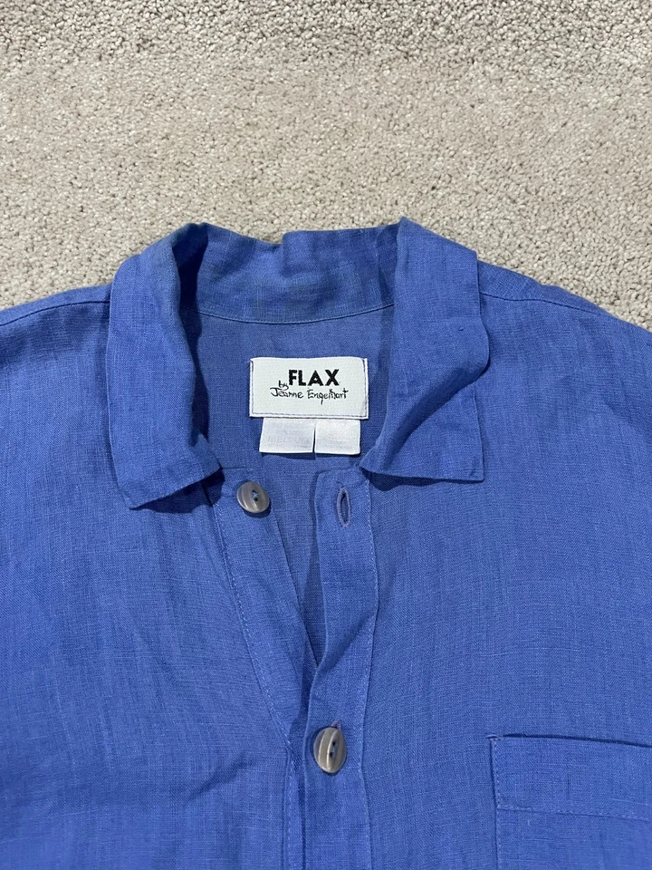 Flax Jeanne Engelhart Shirt Mens Medium Blue Linen Button Up Short Sleeve Casual - Image 4 of 4