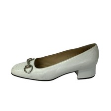 GUCCI Horsebit White Silver Leather Hardware Women's Pumps