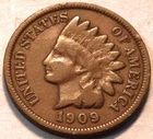 1909 S Indian Head Cent, Middle Grade Partial LIBERTY, Better KEY Date Penny 1C
