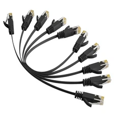 Elecan Cat 6 Flat Ethernet Cable 1 Ft/5 Pack, High Speed Slim 1FT, Black 