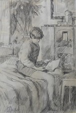 Paulo Ghiglia (Firenze 1905–Roma 1979) Ragazzo che legge grafite su carta 35x23