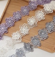 Embroidered Flower Lace Trim Pearl Beaded Ribbon Edge DIY Clothes Embellishment