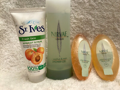 Nirvae Botanicals GINGER & LEMONGRASS 1 oz & 1 Shower Gel & 1St. Ives Scrub NEW 