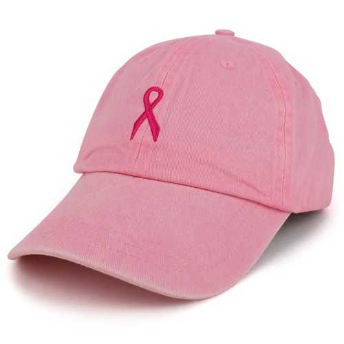 Small Breast Cancer Awareness Ribbon Embroidered Washed Cotton Cap  - FREESHIP - Picture 2 of 10