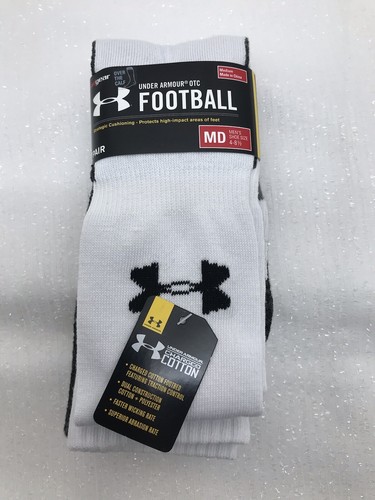 Under Armour Mens UA OTC Football 2pk White Gray Socks Size Medium Men 4-8.5 NWT - 第 1/11 張圖片