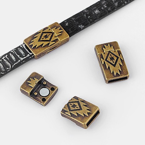 Tribal Embossed Strong Magnetic Clasp For 5mm 10mm Flat Leather Bracelet Making - Picture 6 of 17