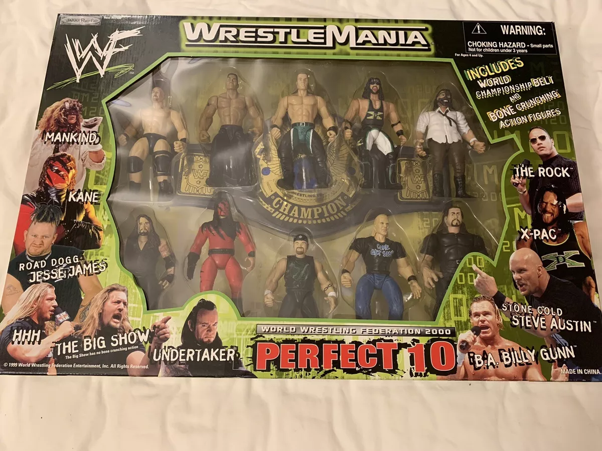 WWE Perfect 10 Wrestlemamia 2000 box set Jakks BCA figures w/ WWF belt