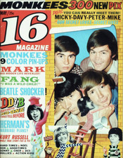 16 MAGAZINE MAY 1967 MONKEES FRONT COVER. BEATLES . SONNY & CHER . PETER NOONE