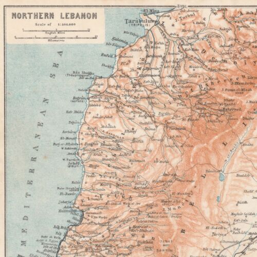 LEBANON Northern Beirut Tripolis 1912 ORIGINAL VINTAGE map