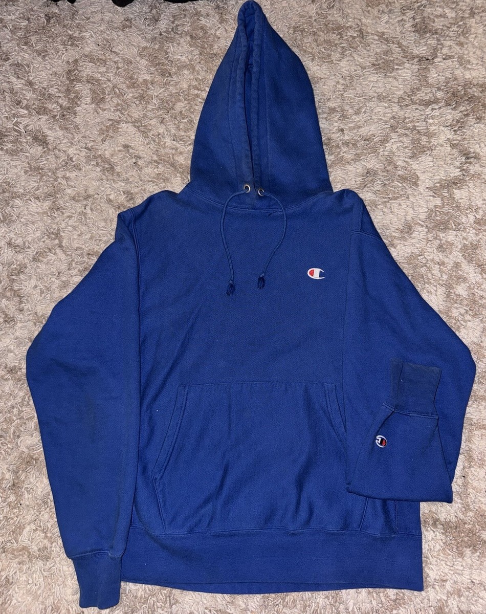 Vintage 90s Champion Reverse Weave Blank Hoodie—Blue XL